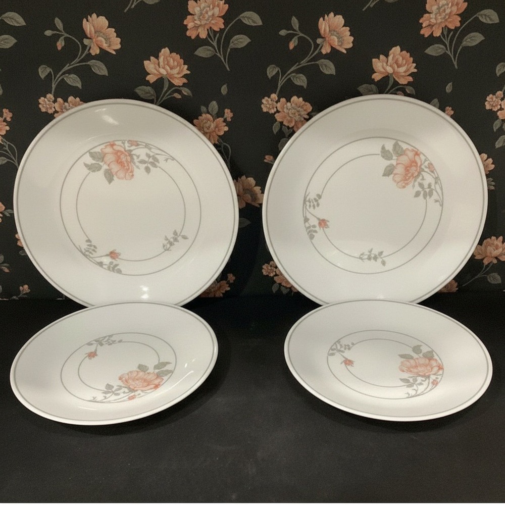 Corelle Corning Desert Blossom Dinner & Salad Plates, Set of 4, White Dinnerware